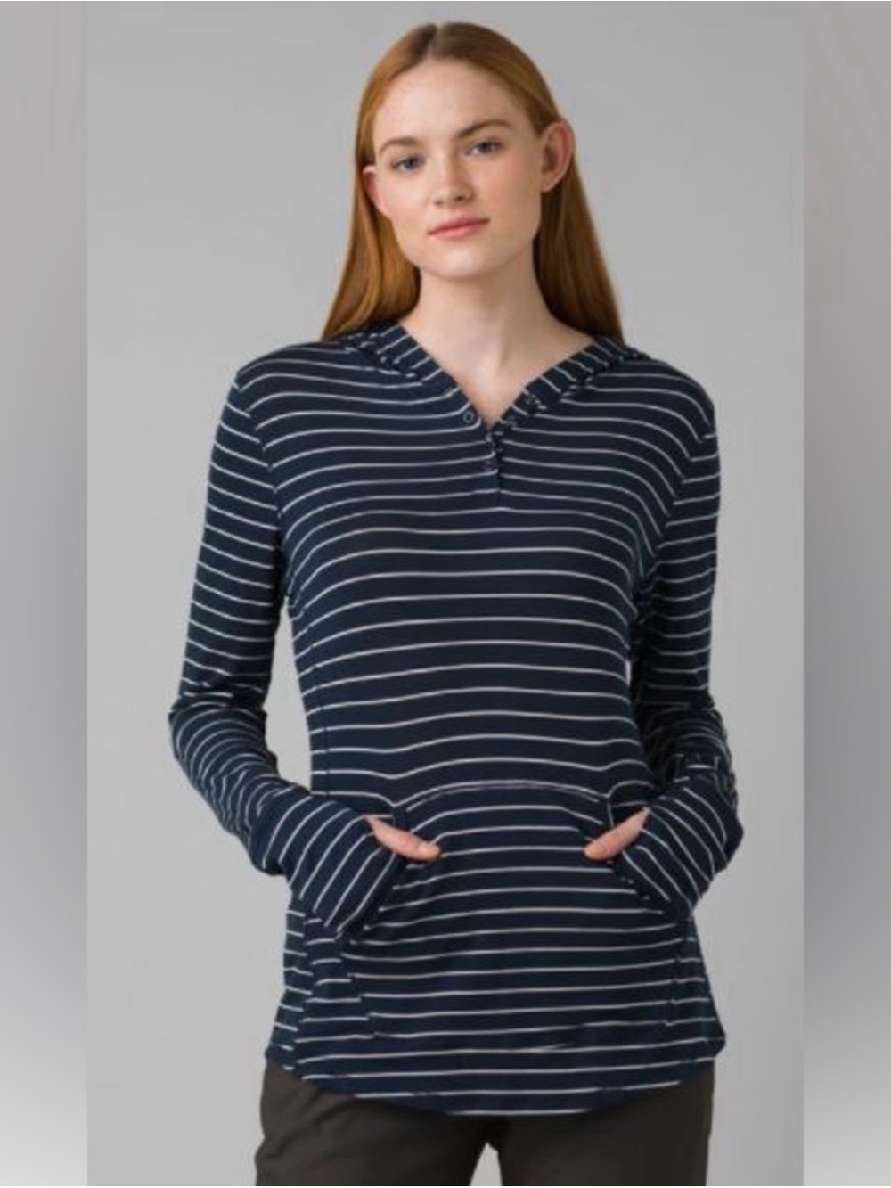 Prana Sol Protect Striped Hoodie with Thumbholes